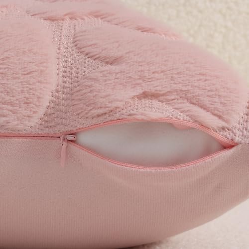 Pink Faux Fur Bunny Throw Pillow Covers 12x20 Set of 2 (20" x 12" (Pack of 2) / Rabbits Pink)