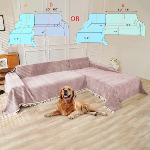 Soild Couch Covers for Dogs Pink (91" x 134" / Tassel Ball: Light Pink)
