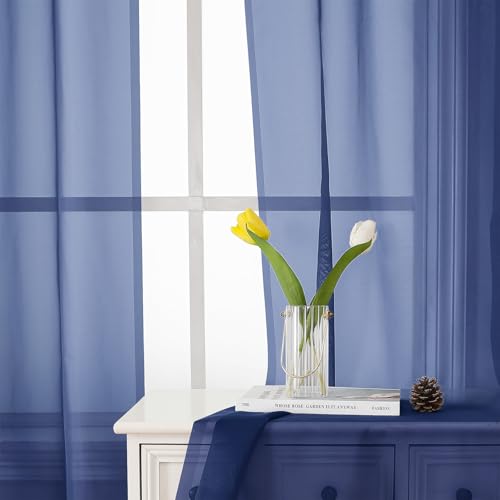Royal Blue Sheer Curtains 54 Inch Length 2 Panels (Royal Blue / 42"W x 54"L (Pack of 2))
