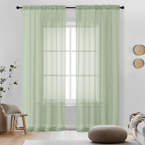 Light Green Sheer Curtains 84 Inches Long 2 Panels (Light Green / 42"W x 84"L (Pack of 2))