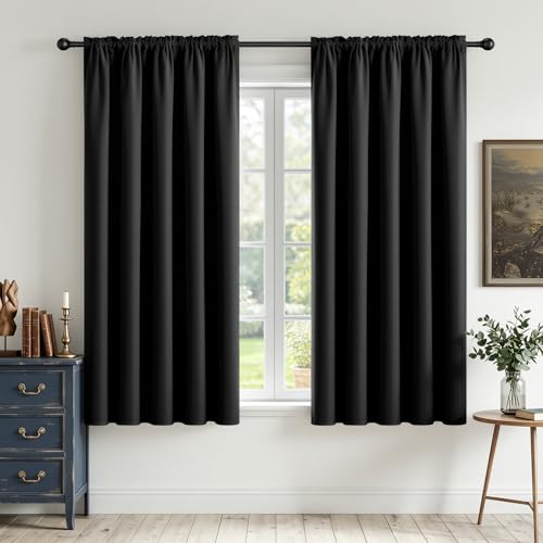 Black Blackout Curtains 45 inch Length 2 Panels Set (Black / 52"W x 45"L (Pack of 2))