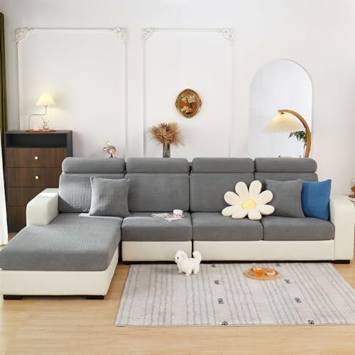 Couch Covers for 3 Cushion Sofa Pet Friendly Couch Cushion Covers Universal Sofa Covers Washable Stretch Slipcovers for Sectional Sofa (Texture Gray / Large Triple Seat Cover)