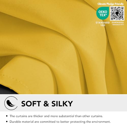 Rod Pocket and Back Tab Blackout Curtains for Living Room Thermal Insulated Room Darkening Curtains 42Wx95L Inch Mellow Yellow 2 Panels (Mellow Yellow / 42"W x 95"L (Pack of 2))
