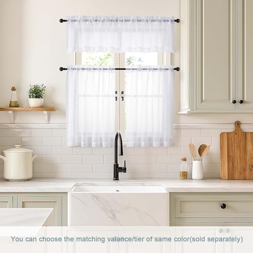 White Small Sheer Curtains Tier 30 Inches Length 2 Pieces (42"W x 30"L (Pack of 2) / White)