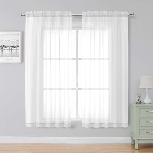White Sheer Curtains (White / 59"W x 63"L (Pack of 2))