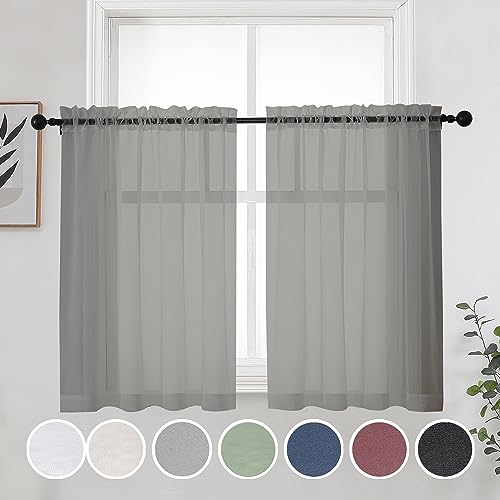 Short Grey Sheer Curtains 36 Inches 2 Panels Set (Grey / 42"W x 36"L (Pack of 2))