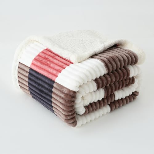 Sherpa Blanket Twin Plaid Thick Bed Blanket (Black Red Check / 60"*80")