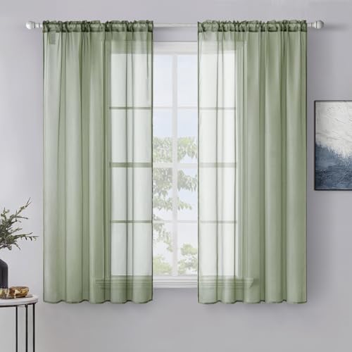 Sage Green Sheer Curtains 54 X 63 Inches (Sage Green / 54"W x 63"L (Pack of 2))