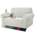 1 Piece Jacquard Couch Covers for 2 Cushion Couch High Stretch Loveseat Slipcover for Pets Dogs Anti Slip Love Seat Sofa Slipcover Furniture Protector (Medium (55"-69") / Ivory)