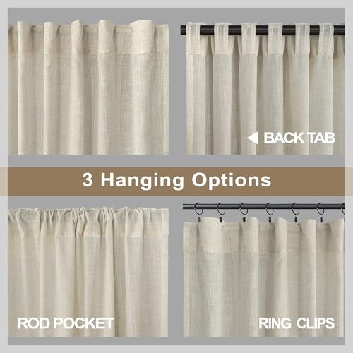 Living Room Curtains 105 Inch Length 2 Panels Set Back Tab Beige Linen Sheer Curtains Extra Long Custom Farm House Lightweight Semi Privacy Light Filtering Curtain for Patio Sliding Glass Door (52"W x 105"L (Pack of 2) / Linen)