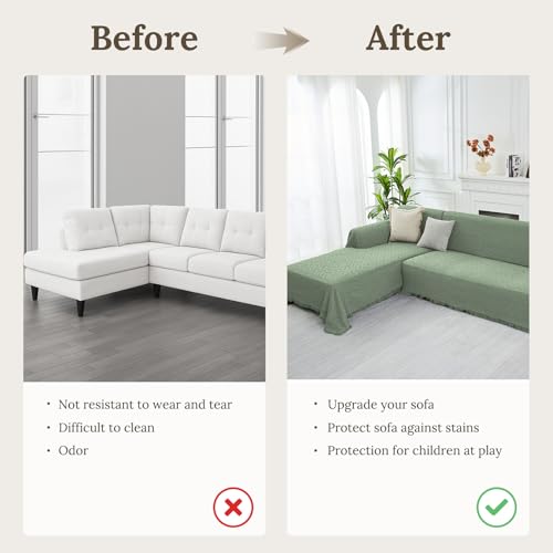 2 Piece Sectional Couch Cover for L Shape Sofa Sage XL (Sage / X-Large)