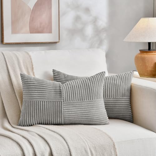 2 Packs Grey Long Lumbar Decorative Throw Pillow Covers 12x24 Inch for Couch Bed Sofa (Gray / 24" x 12" (Pack of 2))