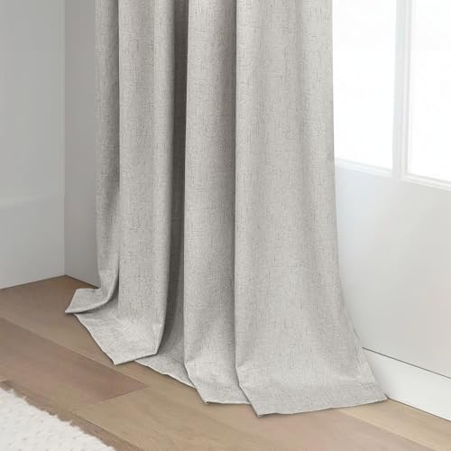 Linen Blackout Curtains 84 Inch Length 2 Panels Set for Living Room Bedroom Back Tab Thermal Insulated 100% Black Out Linen Drape Room Darkening Window Curtain 84 Inch Long Stone Taupe Birch Tan Beige (Stone / 52"W x 84"L (Pack of 2))