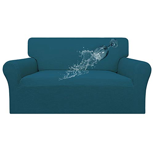 100% Waterproof Loveseat Couch Cover Stretch Jacquard Sofa Cover (Peacock Blue / Loveseat)