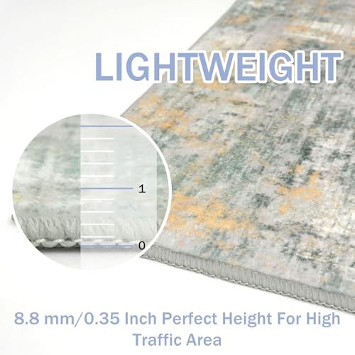 Abstract Runner Rug 2x6 Ft Washable Runners for Hallways (Light Green/Gray/Orange / 2' x 6' (Rectangular))