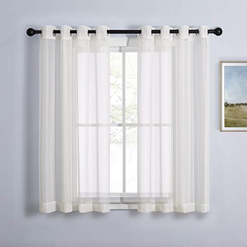 Sheer Window Curtain Drapes for Kitchen (Beige / 54"W x 54"L (Pack of 2))