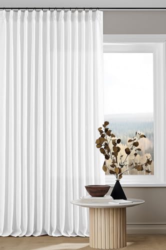 Extra Long Snow White Pinch Pleated 132 Inch Linen Curtains (Snow White / 40"W x 132"L (Pack of 2))
