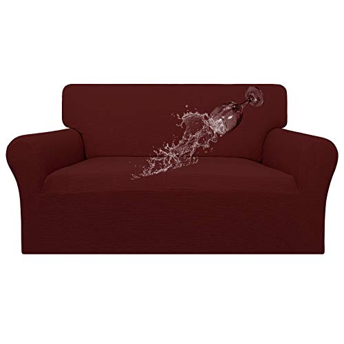 100% Waterproof Loveseat Couch Cover Stretch Jacquard Sofa Cover (Wine / Loveseat)