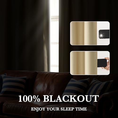 Bedroom Blackout Curtains 63 inches Long (100% Blackout - Biscotti Beige / 34"W x 63"L (Pack of 2))