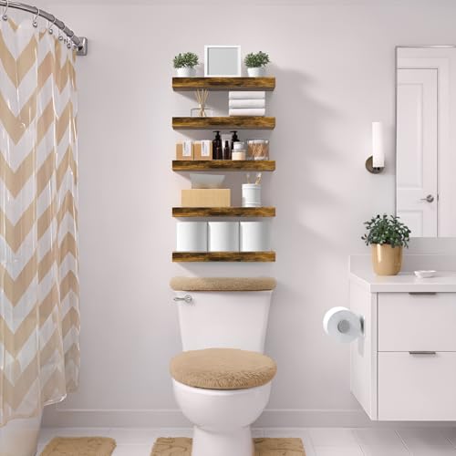 16 Inch Floating Shelves for Wall (Rustic Brown / 4 Pack)
