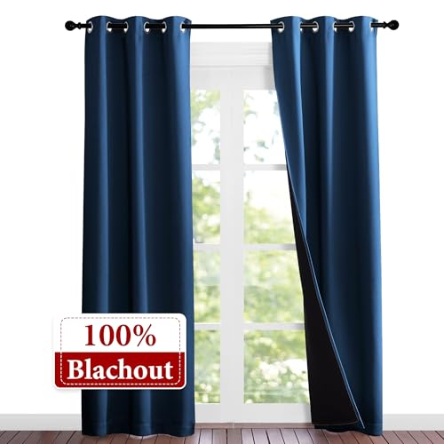 100% Blackout Short Curtains with Black Liners (Moroccan Blue / 37"W x 84"L (Pack of 2))