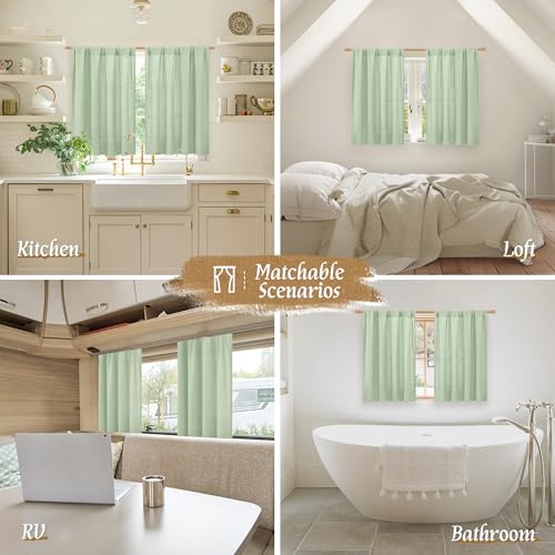 Light Green 48 Inch Length Linen Curtains for Loft Room 2 Panels (42"W x 48"L (Pack of 2) / Rod Pocket - Light Green)