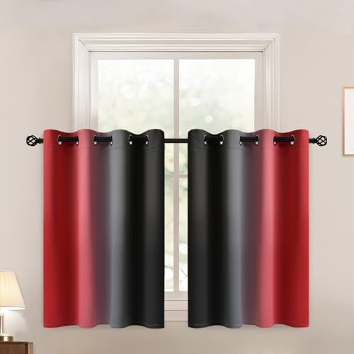 Red Black Ombre Curtains 52x36 Inche Long 2 (52"W x 36"L (Pack of 2) / Red and Black)