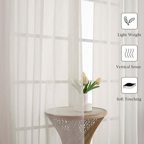 Ivory Sheer Curtains 102 Inches Long 2 Pcs (Ivory / 59"W x 102"L (Pack of 2))