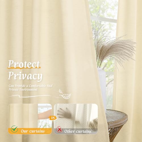 Light Filtering 72 Inch Linen Curtains for Living Room 2 Panels (Beige-1 / 52"W x 72"L (Pack of 2))
