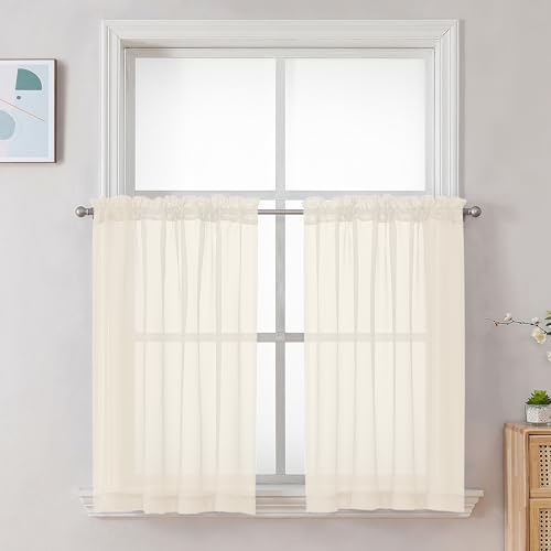 Cream Sheer Curtains 36 inch Length 2 Panels Set (Cream / 42"W x 36"L (Pack of 2))