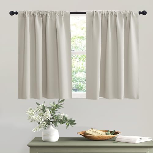 Short Privacy Curtains 30 inch Long for Bathroom Window (Natural / 42"W x 30"L (Pack of 2))
