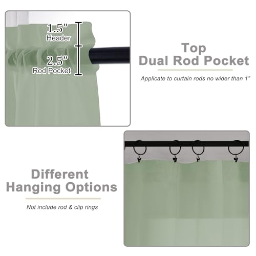Sage Green Sheer Curtains for Bedroom Living Room 45 Inch Length 2 Panels (Sage Green / 42"W x 45"L (Pack of 2))