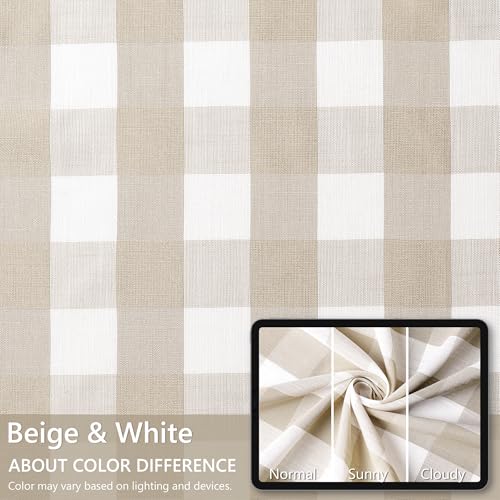 Tan Gingham Buffalo Plaid Check Grommet Curtains 95 Inch Length (Beige/White / 52"W x 95"L (Pack of 2))