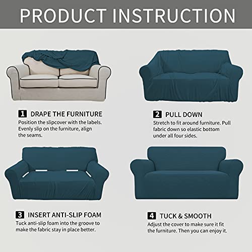 Stretch Oversized Loveseat Couch Covers Washable Deep Teal (Medium-XL Loveseat / Deep Teal)