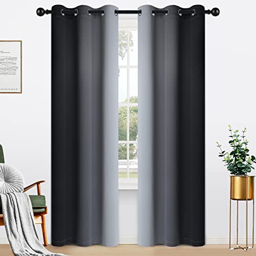 Ombre Curtains Black and Greyish White for Living Room (42"W x 84"L (Pack of 2) / Black)