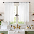 40 Inches Long White Linen Curtains for Kitchen Cafe Window (White / 42"W x 40"L (Pack of 2))