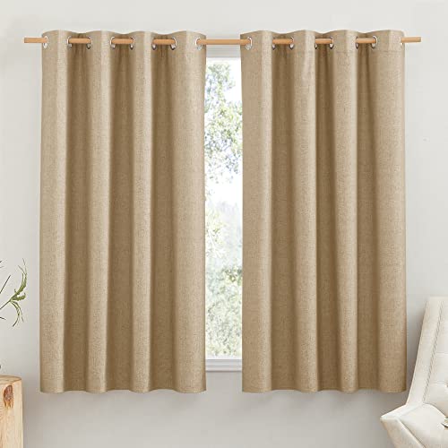 100% Absolutely Blackout Linen Curtains with Thermal Insulated White Liner (52"W x 45"L (Pack of 2) / Camel)