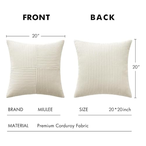 Cream White Decorative Throw Pillow Covers for Couch 20x20 Inch (20" x 20" (Pack of 2) / Cream White)
