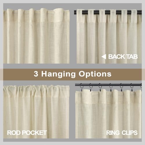 Oatmeal Beige Linen Curtains 92 Inch Length 2 Panels Back Tab Semi Sheer Light Filtering Boho Living Room Curtain Home Office Minimalist Modern Farmhouse Decor Neutral Birch Drapes 52 x 92 Inch Long (52"W x 92"L (Pack of 2) / Birch Beige)