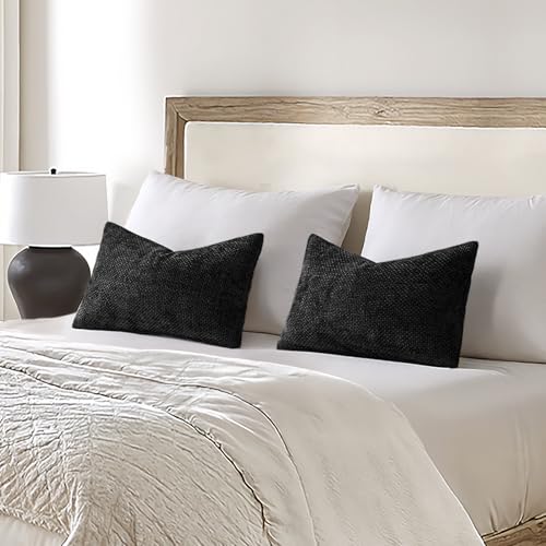 Decorative Lumbar Throw Pillow Covers 12x20 Inch Black 2 Pack (20" x 12" (Pack of 2) / Black)