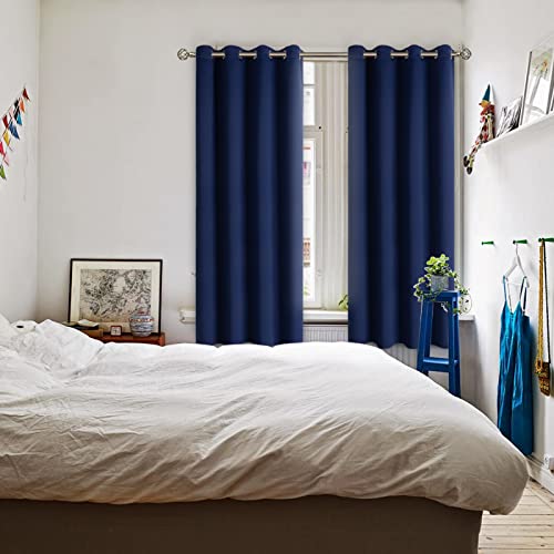 Navy Blue Blackout Curtains for Bedroom 72 Inch Long (Navy / 52"W x 72"L (Pack of 2))