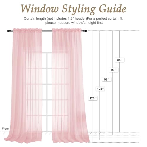 Sheer Blush Pink Curtains 108 Inches Long 2 Panels Set (Blush Pink / 59"W x 108"L (Pack of 2))