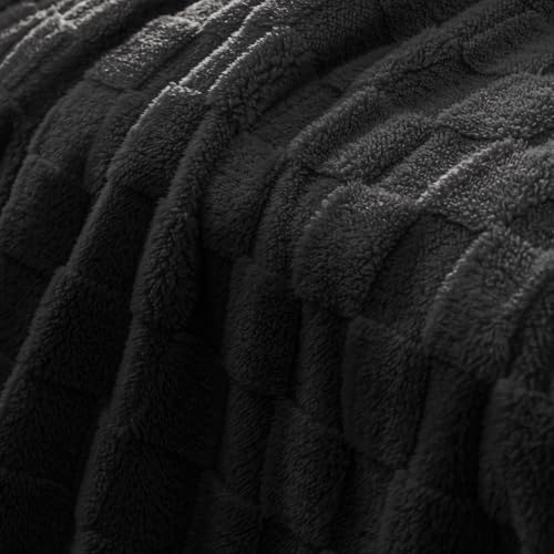 3D Checkered Fleece Throw Blanket for Couch (Black / Throw (50"x60"))