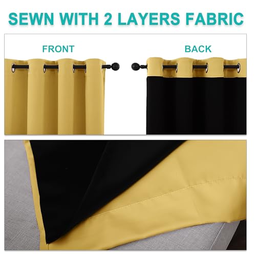100% Blackout Curtains with Black Liners (Bright Yellow / 46"W x 54"L (Pack of 2))