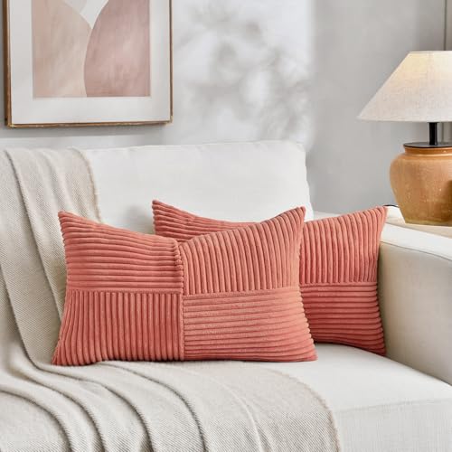 2 Packs Coral Lumbar Decorative Throw Pillow Covers 16x28 Inch for Living Room Couch (Coral / 28" x 16" (Pack of 2))