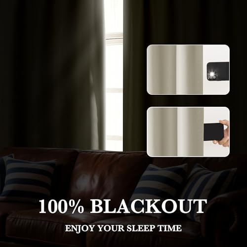 100% Blackout Short Curtains for Small Window (100% Blackout - Natural / 34"W x 45"L (Pack of 2))
