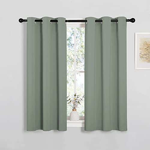 ROM Darkening Curtains 48 inch Length 2 Panels (Greyish Green / 34"W x 48"L (Pack of 2))