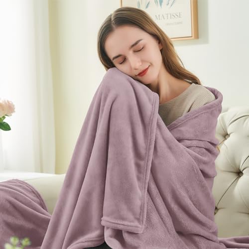 Fleece Blanket Soft Plush Twin Size Blanket Dusky Violet 60"x80" (Dusky Violet / Twin(60"x80"))