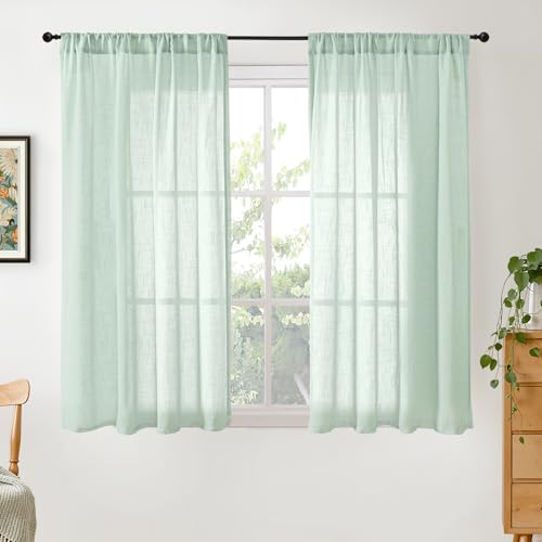 Sage Green Linen Curtains 54 Inch Length for Short Window (Sage Green / 42"W x 54"L (Pack of 2))