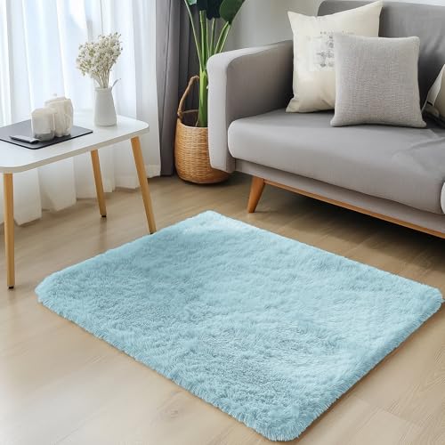 2x3 Machine Washable Small Bedside Rug (2x3 Ft / Light Blue)